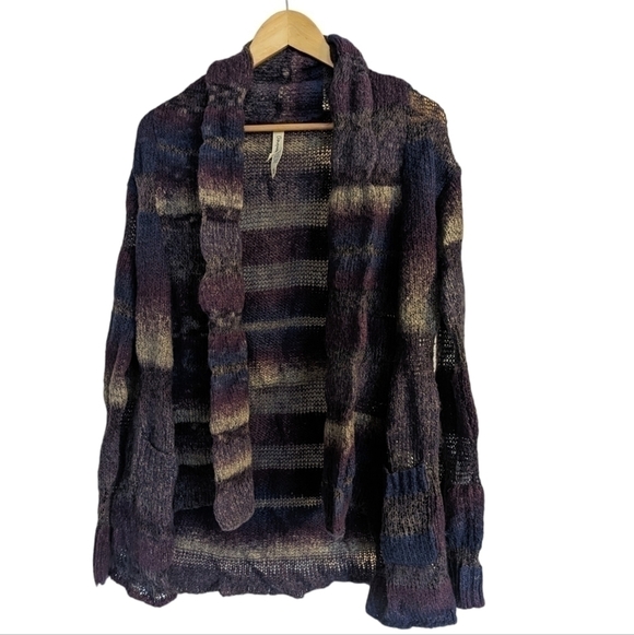 Aeropostale Sweaters - Woman's Aeropostale Striped Acrylic Wool Blend Cardigan-Purple,Blue,Gray-Size XS